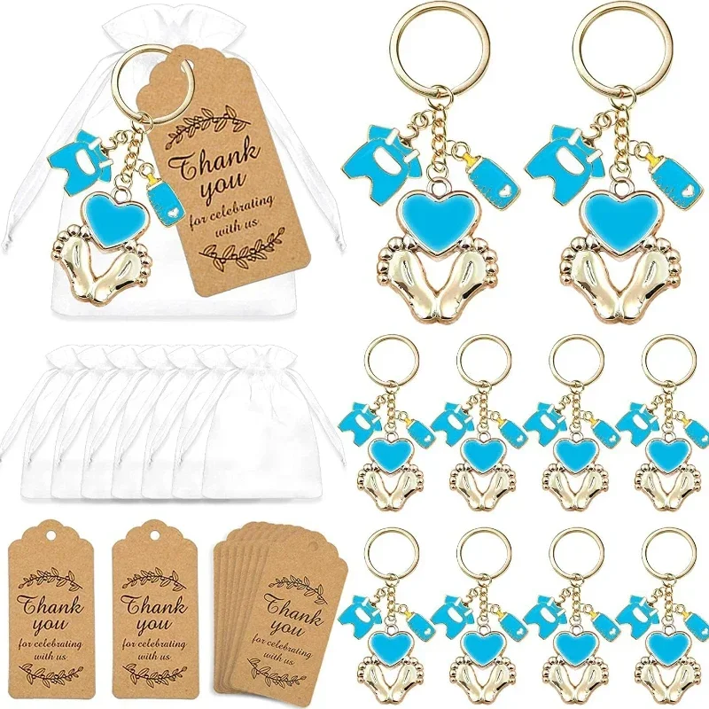 12set Baby Shower Gifts Guests Footprint Keychains Christening Baptism Party Favors Girl Boy Thank You Decor Wedding Souvenirs