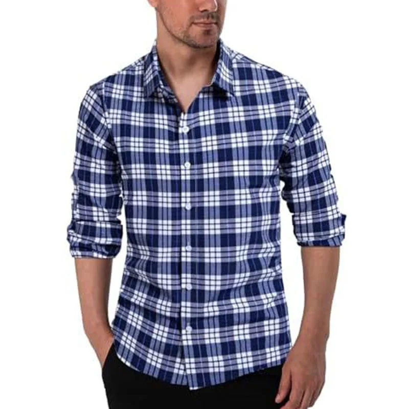

Мужская рубашка в клетку на пуговицах с отложным воротником, универсальная, для работы и повседневной носки, прямого кроя, с длинным рукавом, для делового стиля