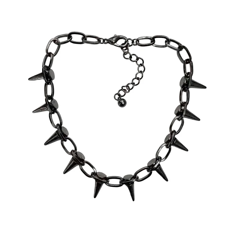 Unisex Spike Cone Statement Bib Necklace Bracelet Set Gothic Punk Mens Womens Black Golden Metal Choker Bangle Jelwery Jewelry view 2