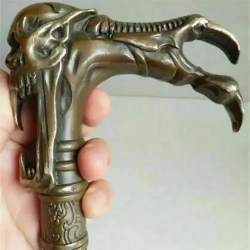 Gothic Bronze Handmade Carved evil person Statue Cane Walking Stick Head
