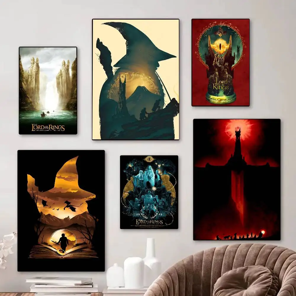 Der Herr der Ringe Film- und Anime-Poster, selbstklebende Dekoration, Wandkunst, weiße Kraftpapier-Wanddekoration
