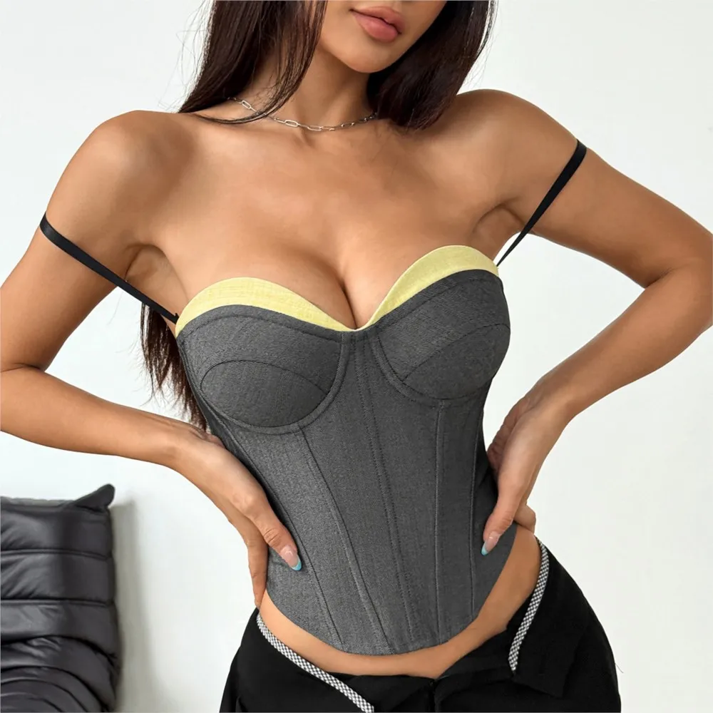 

Contrast Color Hot Girl Fishbone Chest Cotton Vest Summer Women's New Sexy Sleeveless Chest-wrapped Splicing Top Ropa Para Mujer