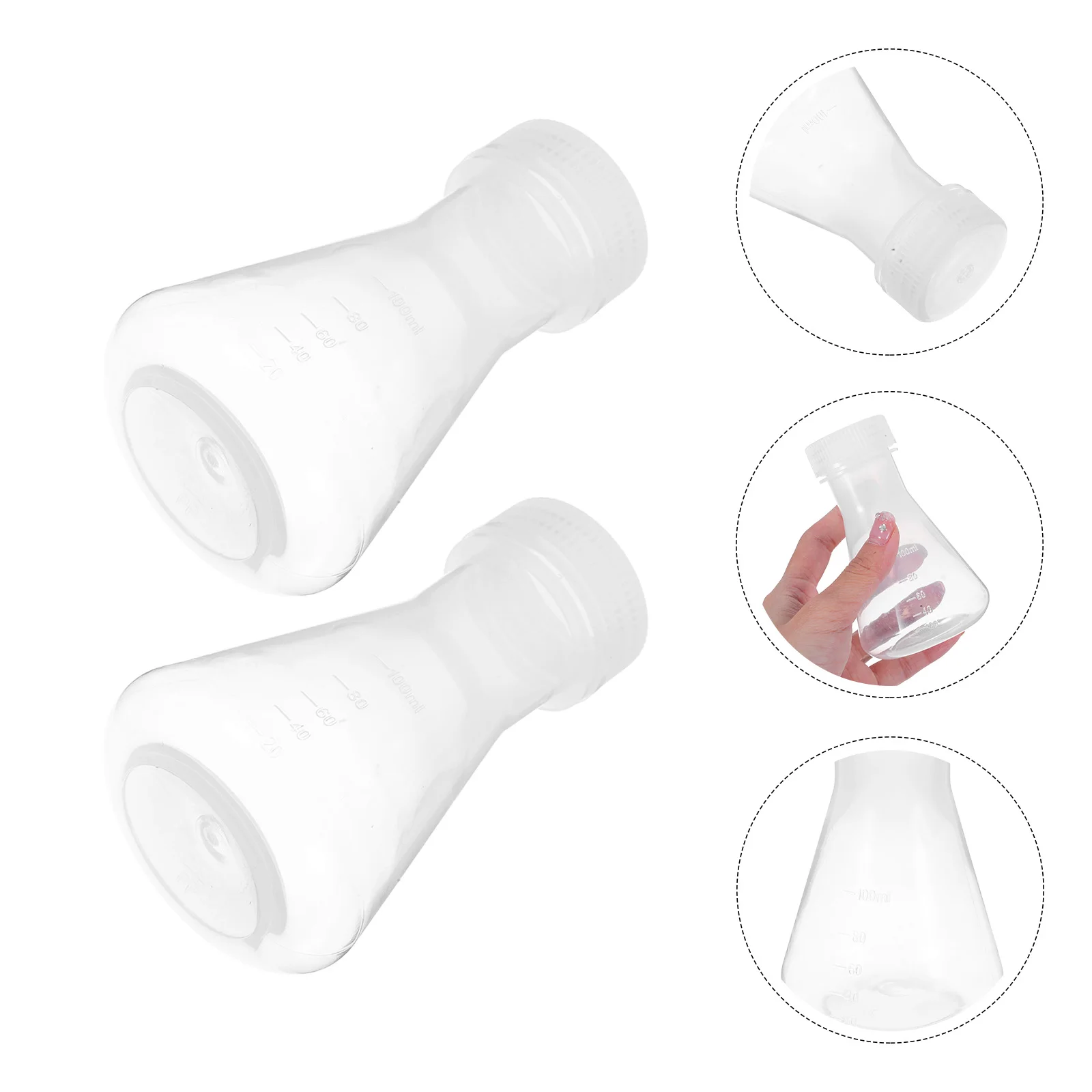 

5pcs Conical Flask Chemistry Lab Plastic Flasks Transparent Flat Bottom Evaporation Science Experiment Containers With Lid Wide