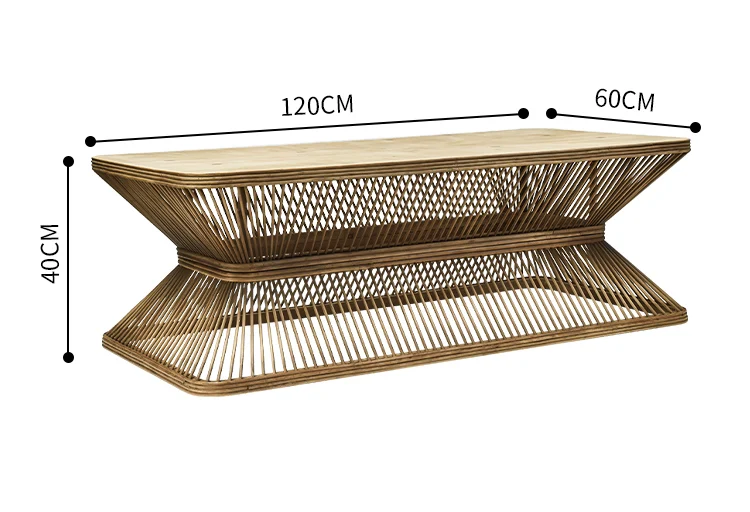 

Wabi Stillwind retro solid wood square tea table bamboo weaving household small apartment medieval hollow out old