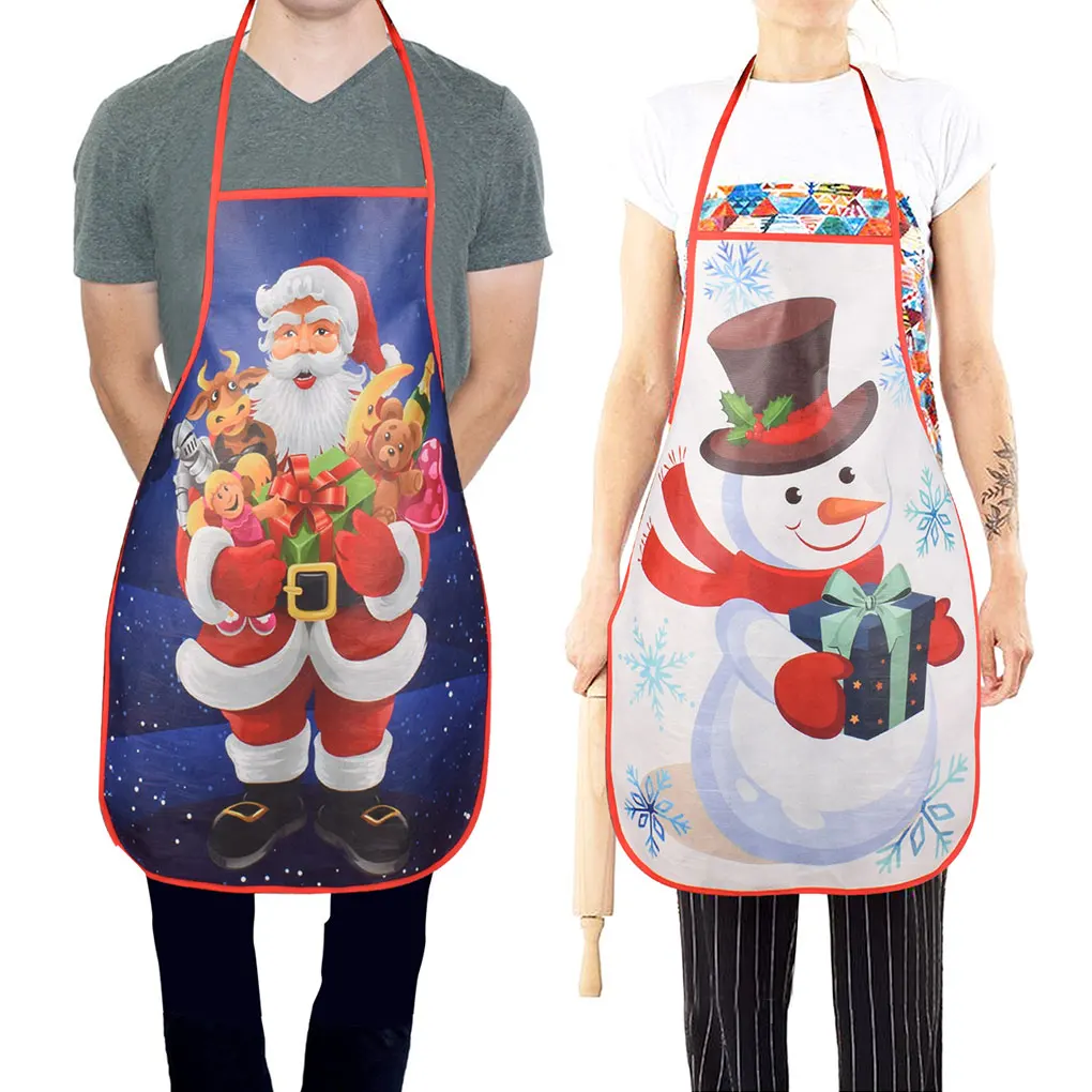 Christmas Themed Kitchen Apron Women Men Dinner Party Cooking Non-woven Bib Holiday Decor  Santa Clause