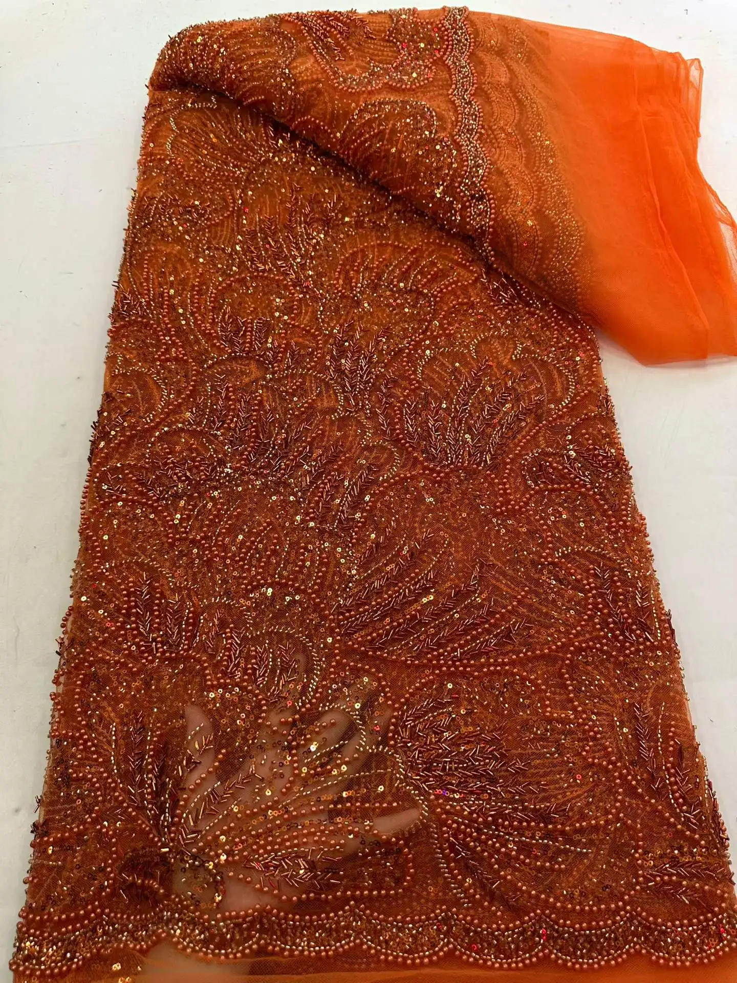 Latest African Lace Fabric, Luxury French Sequins, Mesh Lace Fabric, High-end Handmade Beaded for Wedding, 2026