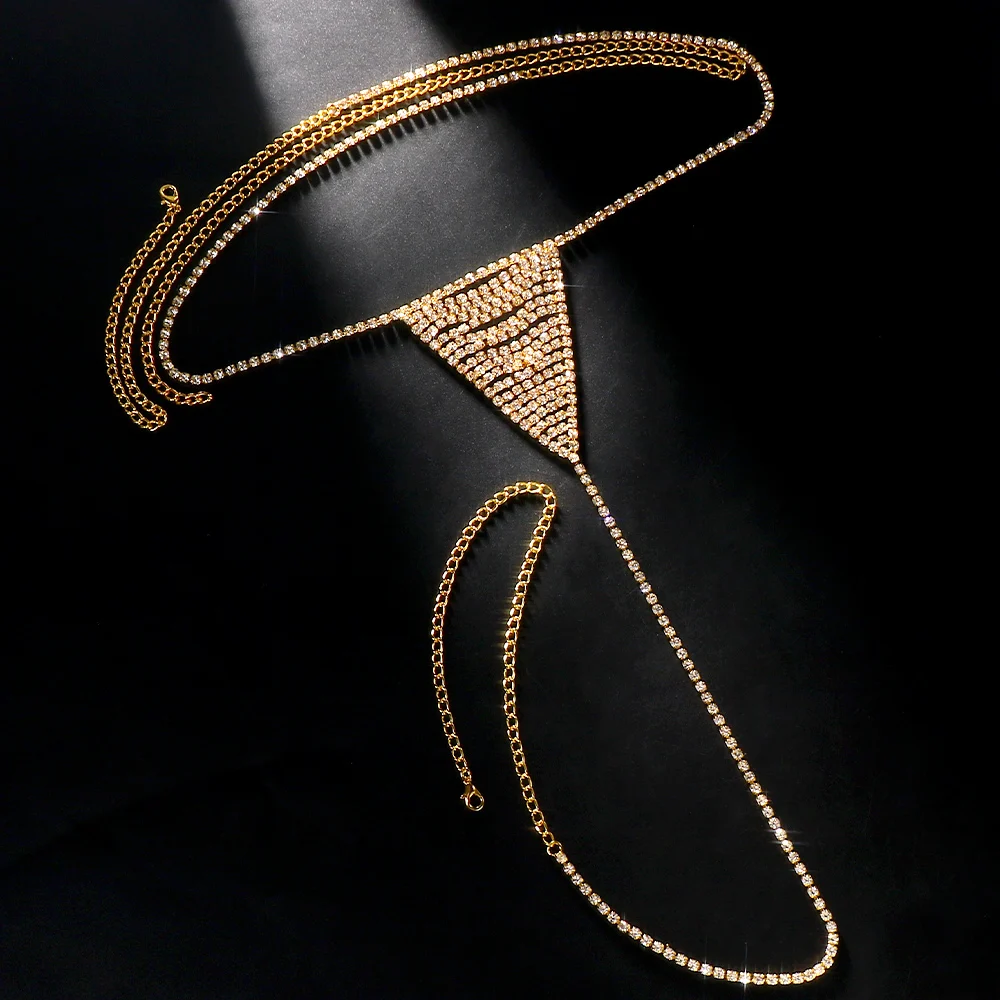 2024 New Sexy Crystal Panties Chain Thong Bikini Intimate Underwear Multilayer Hollow Rave Body Chain for Women Nightclub Gift