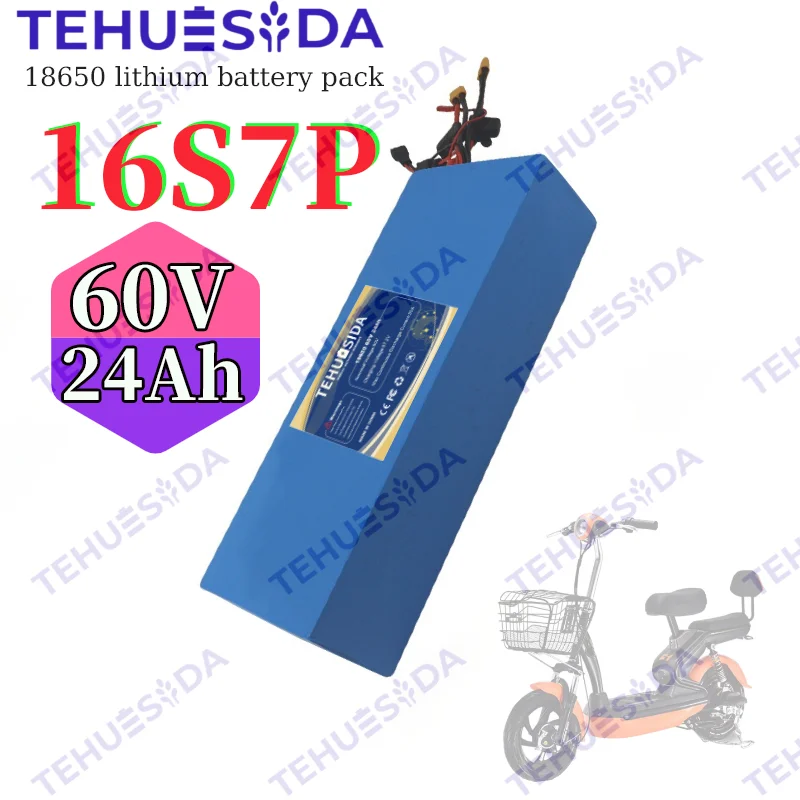 

16S7P 60V 24Ah Lithium Battery Pack 1800W High-power with Built-in BMS for Motorcycle Scooter Motor Replace Battery