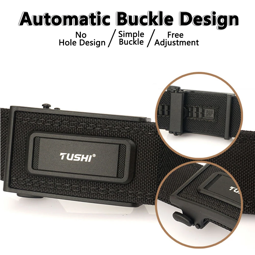 TUSHI EDC Hard Tactical Belt for Men Metal Automatic Buckle IPSC Gun Belt 1100D Nylon Military Belt Outdoor Sports Girdle Male