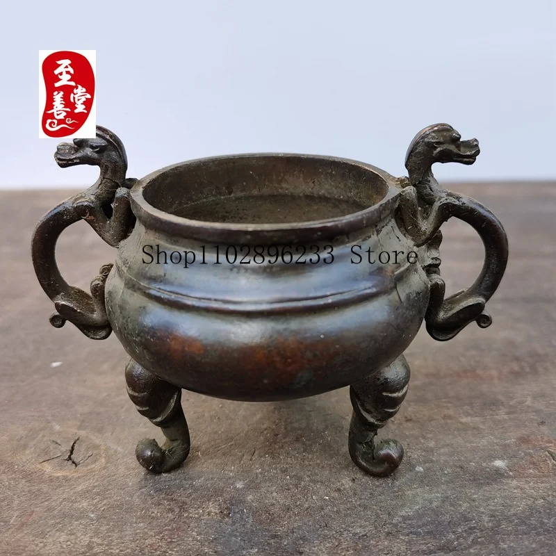 Antique-style alloy copper incense burner with a patina effect, designed for living room decoration, dating back to the Qianlong