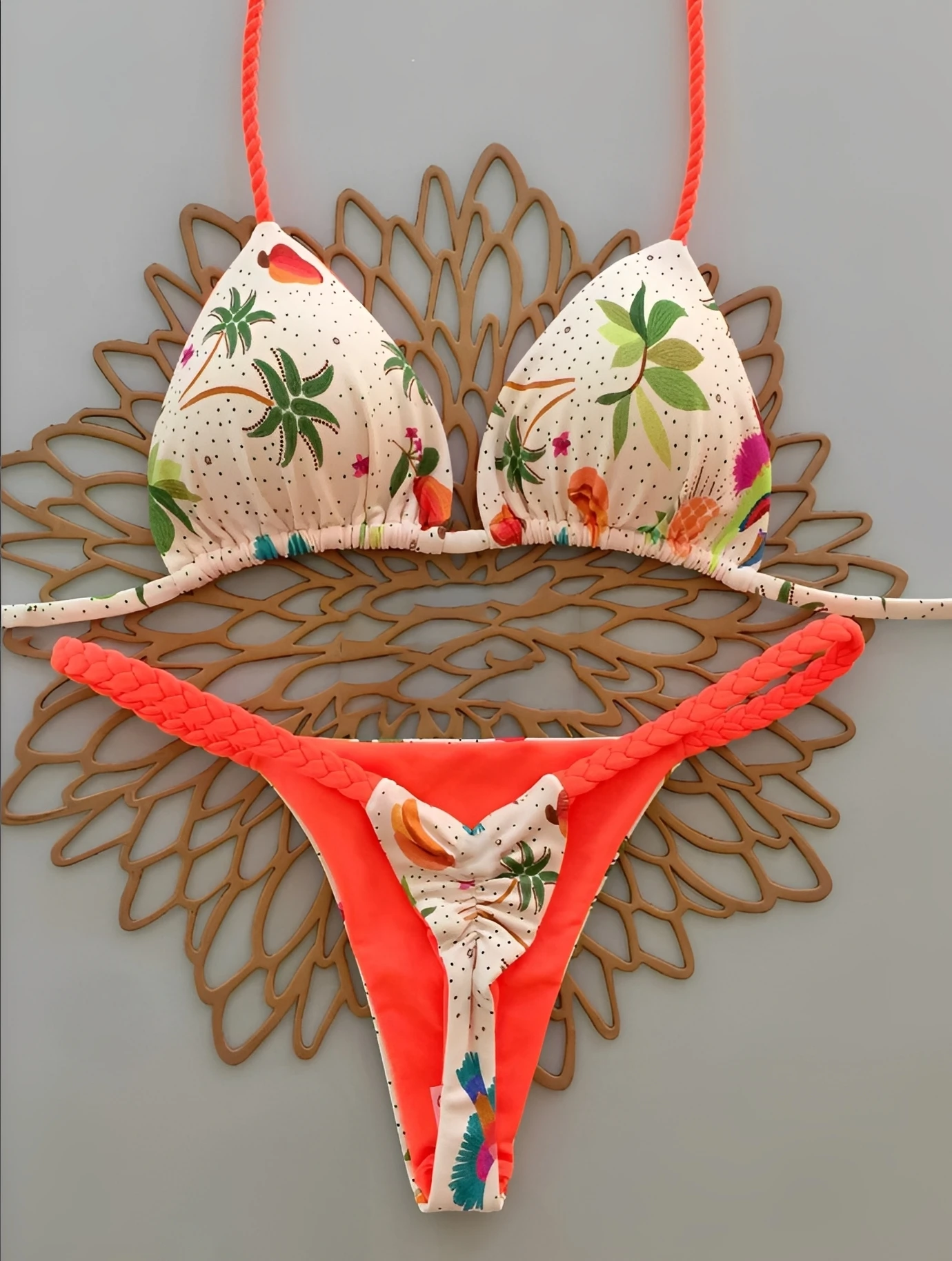 

Trikini 2026 Printed Thong Bikinis Padded Swimsuit Women Sexy Brazilian Swimwear Female Bathers Bathing Swimming Swim Suit