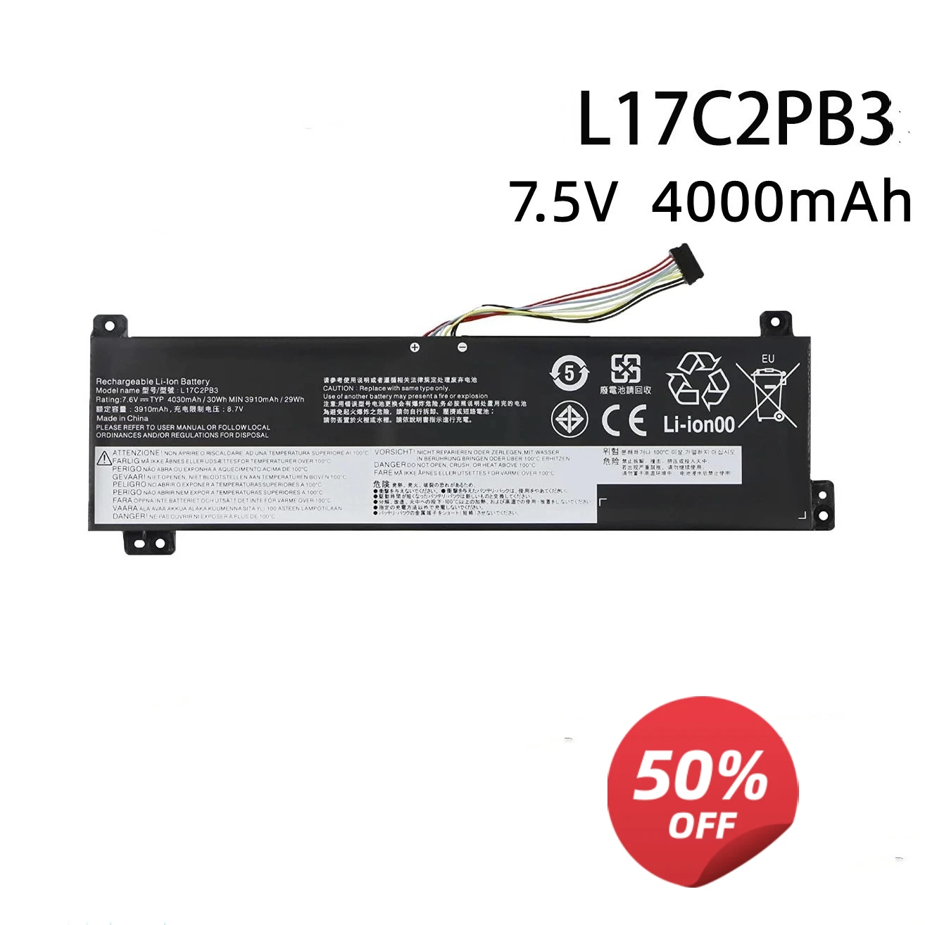 High Capacity Li-ion Notebook Battery Pack For Lenovo L17M2PB3 L17M2PB4 L17C2PB3 L17L2PB3 L17L2PB4