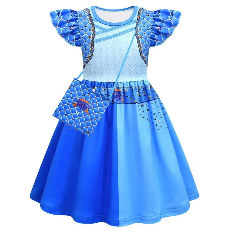 111 www Cartoon Descendantsed Baby Girls Dresses Kids Mal Evie Clothes Cosplay Costume Children Fly Sleeve Casual Dress Summer O