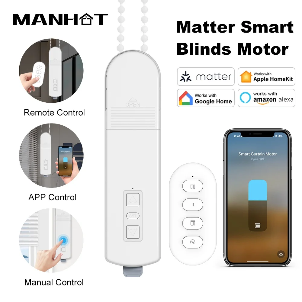 Matter WIFI Smart Motor DIY motorized Chain Roller Blinds Shade Shutter Drive Apple Homekit Alexa Google Home Siri Voice Control