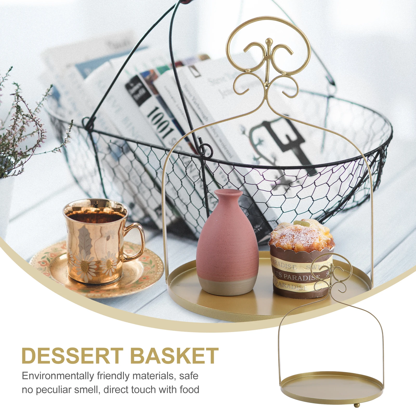 

Dessert Plates Cake Stand Basket Snack Display Holder Buffet Wedding Rack Supplies Storage Golden Shelf