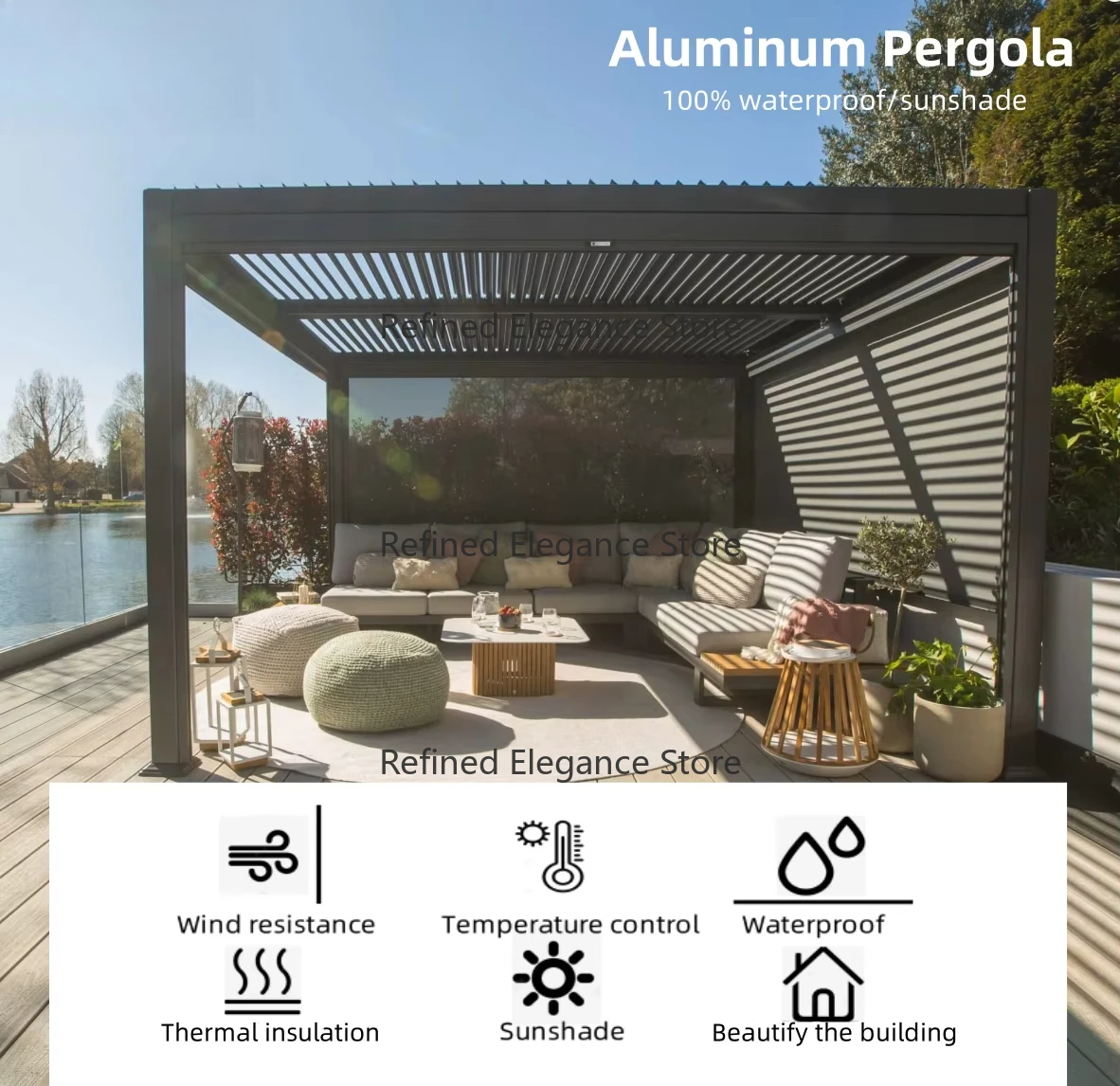 Deposit Price 3x3m Bioclimatic Pergola Aluminium Louvered Pergola with Adjustable Rainproof Patio Roof Gazebo