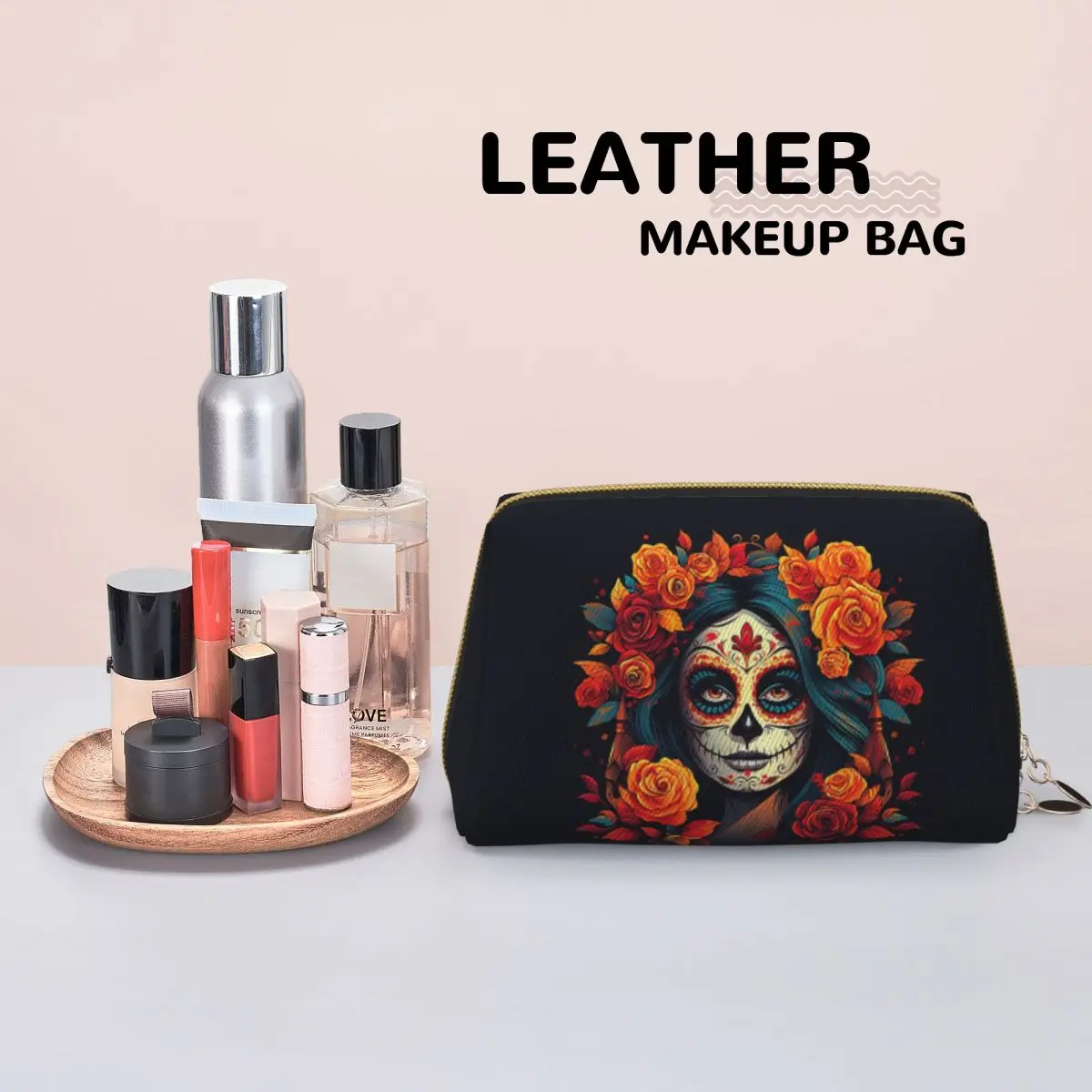 Mexican Skull Calavera Illustration Women Cosmetic Bag Travel Makeup Organizer Pouch Toiletry Storage Dopp Kit Case