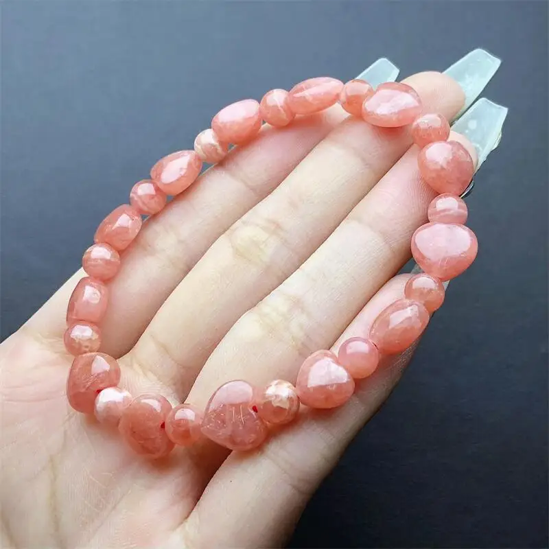 Natural Red Lace Agate Heart Bracelet Crystal Healing Stone Stretch Gemstone For Women Birthday Present Lover Gift 1PCS