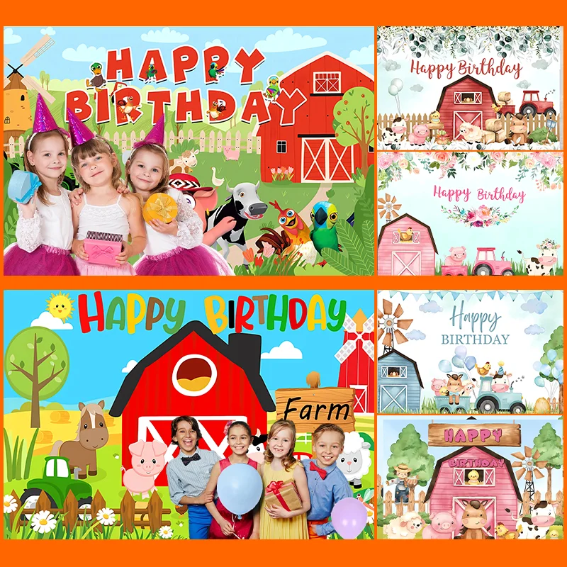 Fondo de decoración de cumpleaños con tema de granja Dewprint, Fondo de granero de animales de granja, cerdo, pollito, fotografía, suministros para fiestas infantiles, accesorios