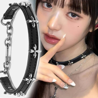 Korean Vintage Luxury Cross Necklace For Women Fashion Punk PU Leather Choker Collar Chain Jewelry Cool Stuff Couple Accessories