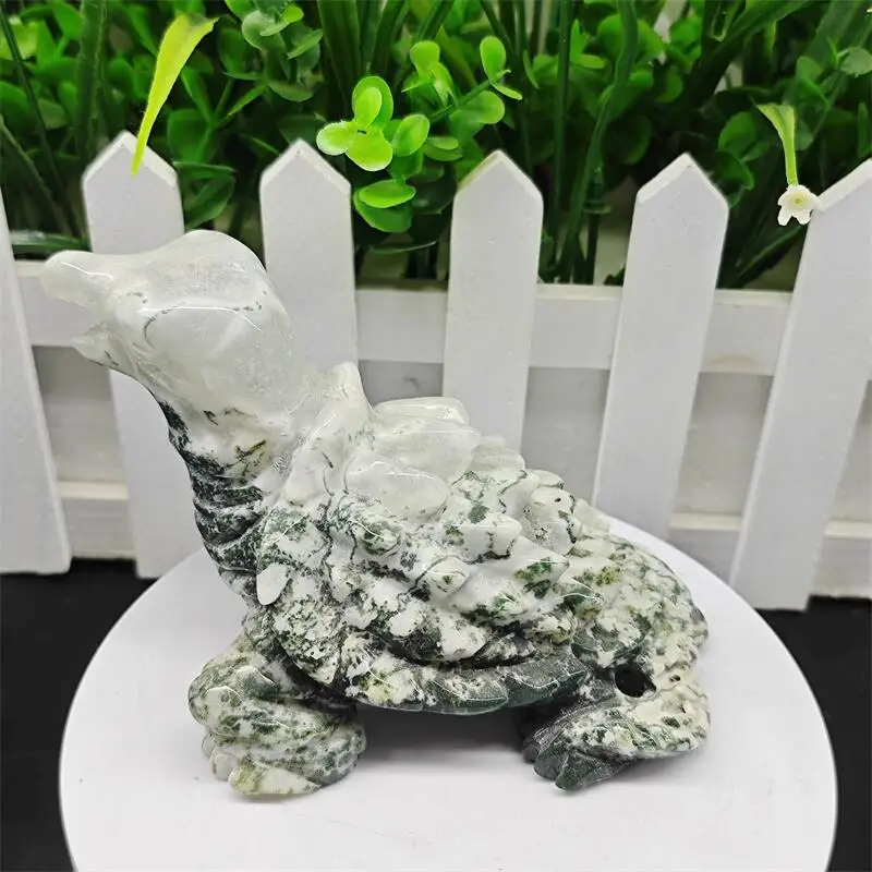 

Natural Moss Agate Snapping Turtle Carving Reiki Healing Fengshui Stone Home Office Decoration Holiday Gift 1PCS