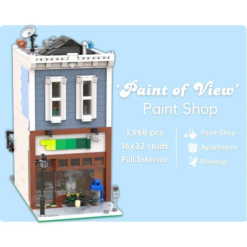 Street View Model Moc Building Blocks Paint of View Model Technology Brick DIY Assembly Creative Model Construction Holiday Toys