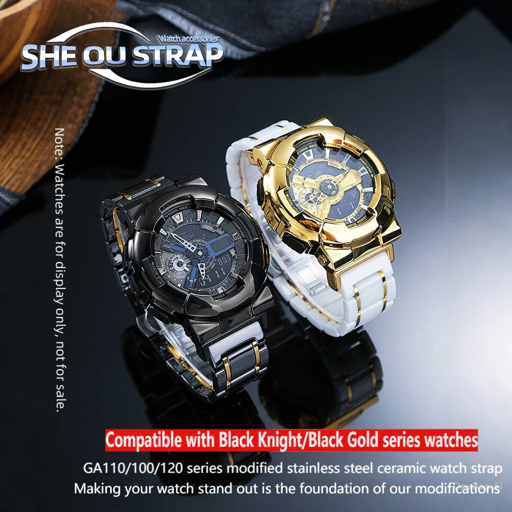 ДЛЯ Casio G-SHOCK Stealth GA110/100/120 Керамический черный и золотой металлический браслет из нержавеющей стали, детали корпуса