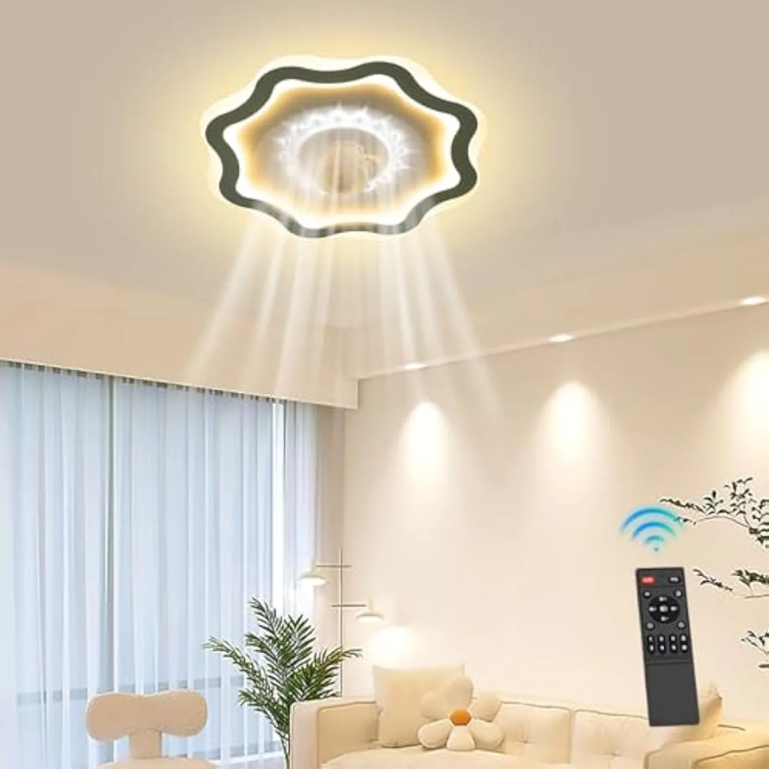 

Profile Ceiling Fan with Lights 72W Modern Indoor Flush Mount Ceiling Fan with Remote Control LED Dimming Timing 3 Wind Speeds