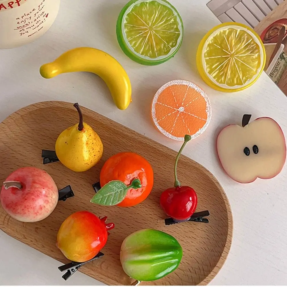 Horquilla de fruta de simulación de cereza Simple, comida falsa de limón, pinza de pelo linda, Clip de pico de pato para niños, accesorios para el cabello para mujeres y niñas