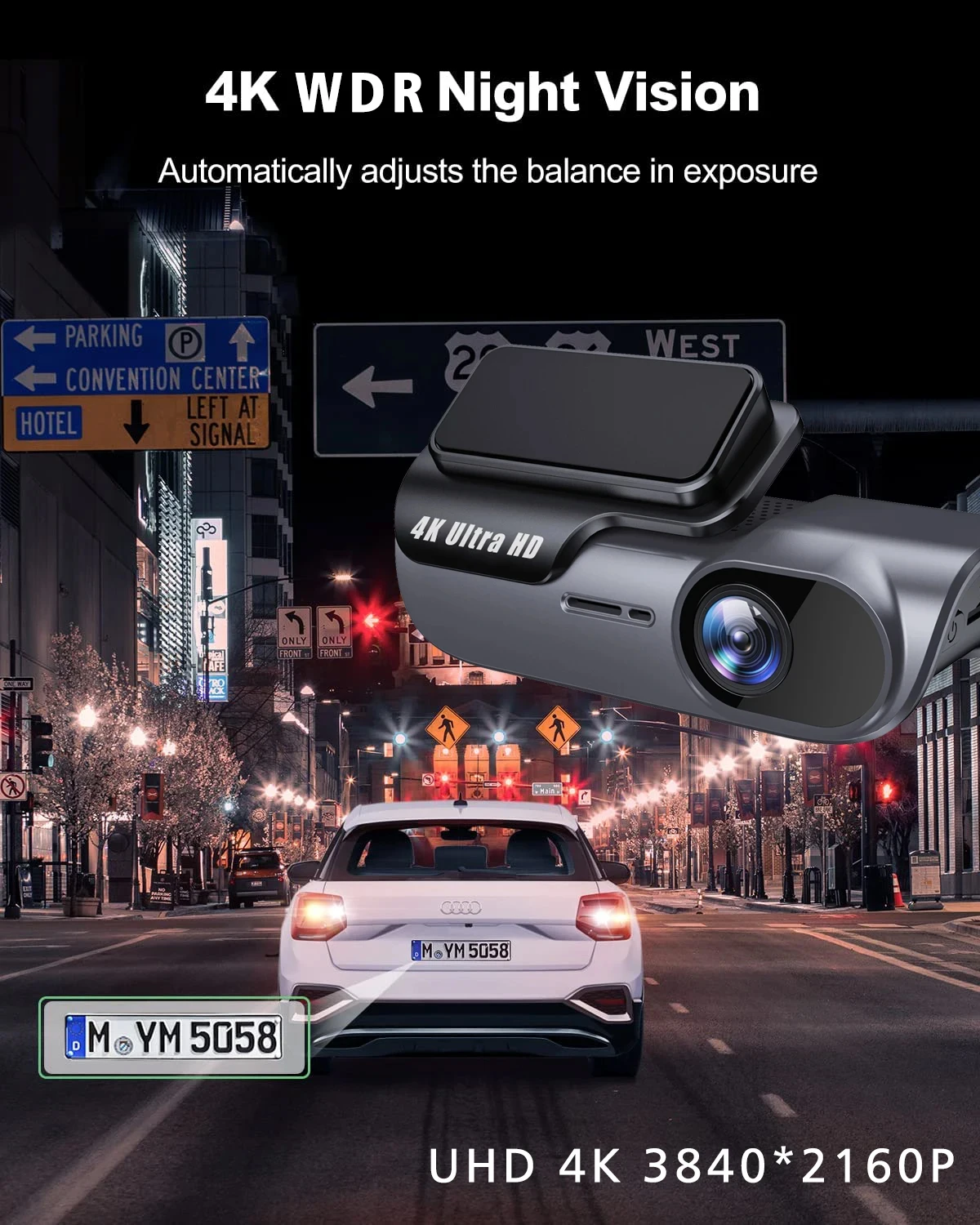 4K Ultra HD Dual-Lens-Dashcam mit integriertem 5G-WiFi und GPS, Auto-Videorekorder, Fahrtrekorder, unterstützt Parküberwachung, App-Steuerung – Detail 6