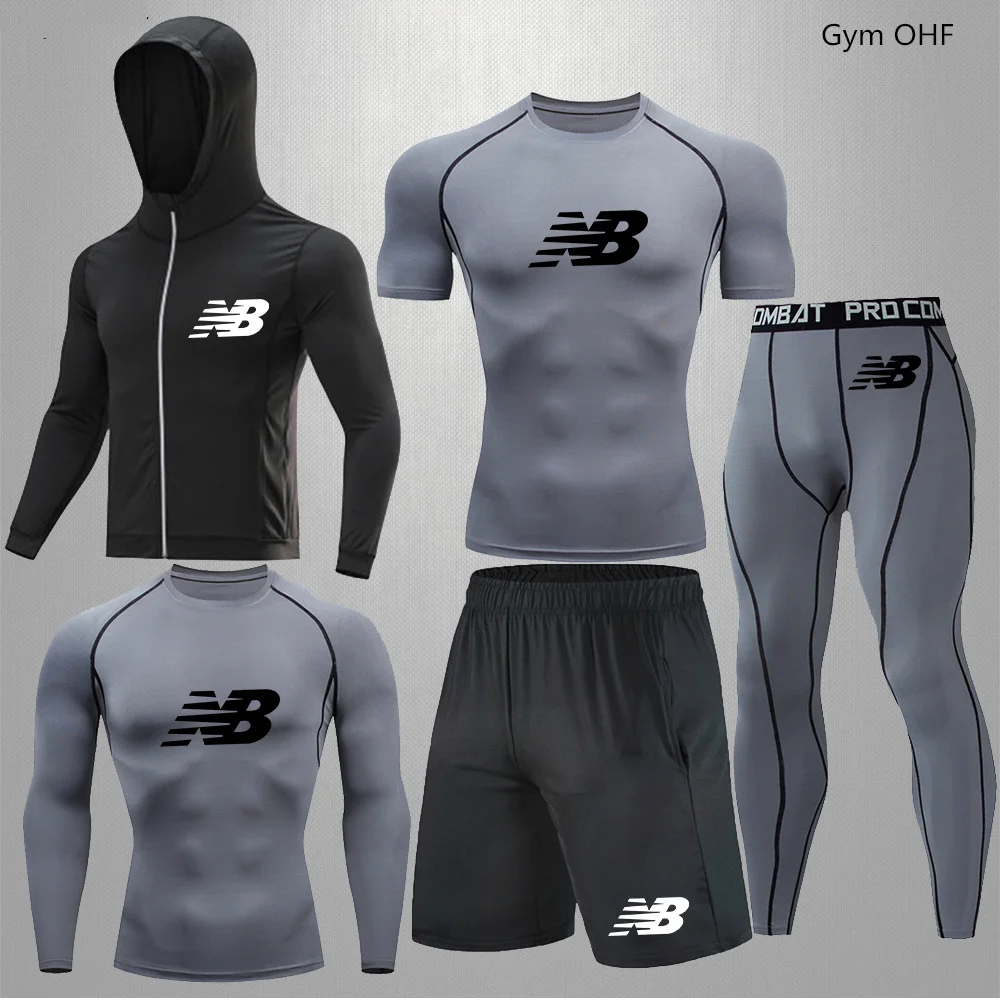 Sports Suits Men\'s Fitness Second Skin Compression Shirts Sets Gym Leggings Workout Running Set Rashgard MMA Jujitsu