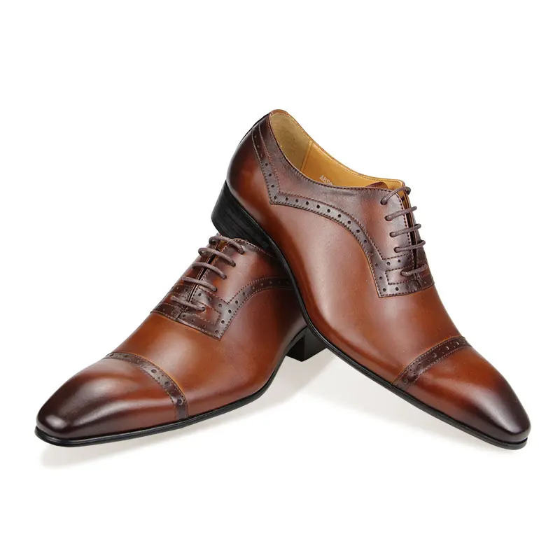 Luxury Handmade Brogue Groom Dress Wedding Shoe Men\'s Leather Shoes Comfortable and Durable Business Formal Oxford Lace-up Shoes