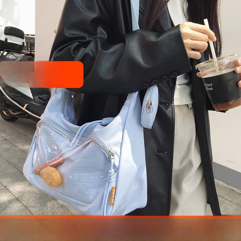 Kawaii Large Capacity Transparent Shoulder Bag Commuter Bag Crossbody Bag for Young People Daily Use Foldable Square Shape