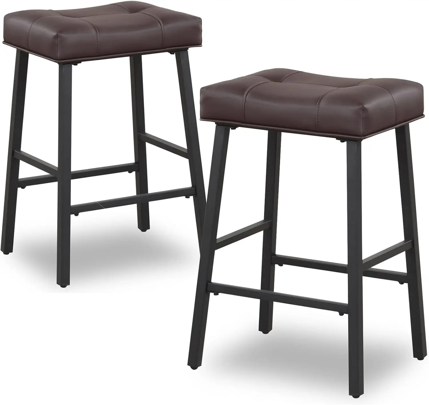 

Bar Stools Set of 2 Kitchen Counter Height Saddle Bar Stools with Faux Leather Seat Padding Breakfast Kitchen Stools for Kitchen