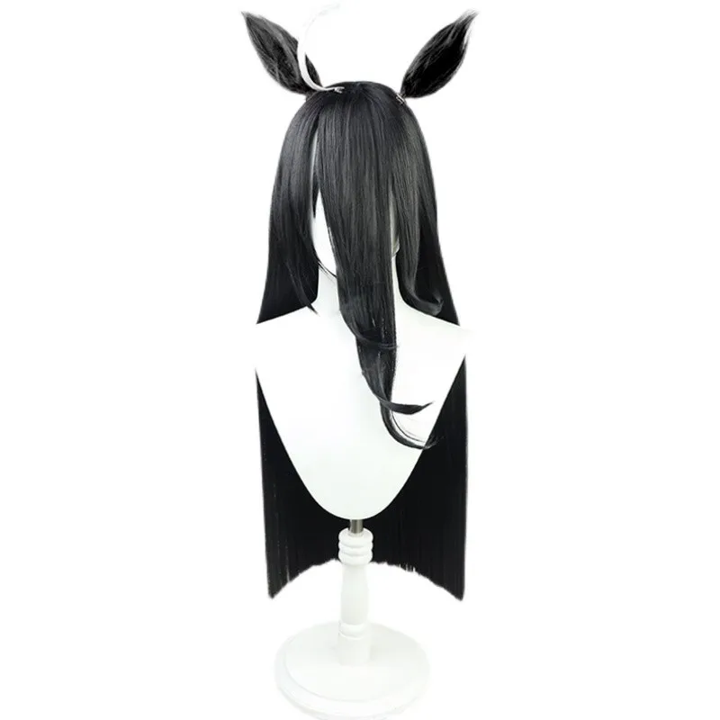 Café Manhattan ﻿   Umamusume bonito derby manhattan café peruca cosplay 85cm orelhas de cabelo preto e cauda festa de halloween roleplay adereços