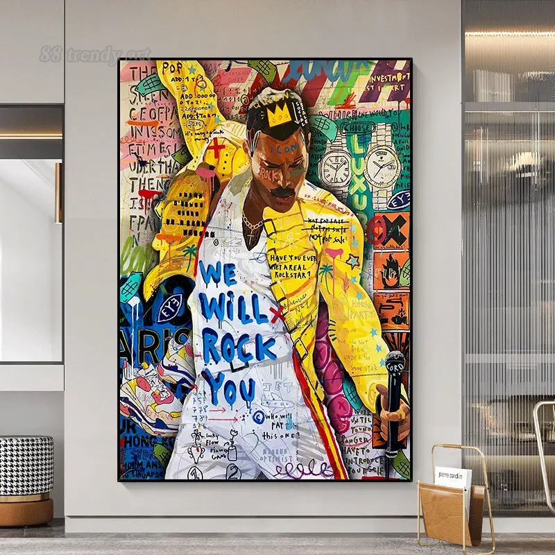 We Will Rock You Queen Graffiti Posters Freddie Mercury Bohemian Rhapsody Canvas Paintings Abatract Pop Street Art Wall Pictures