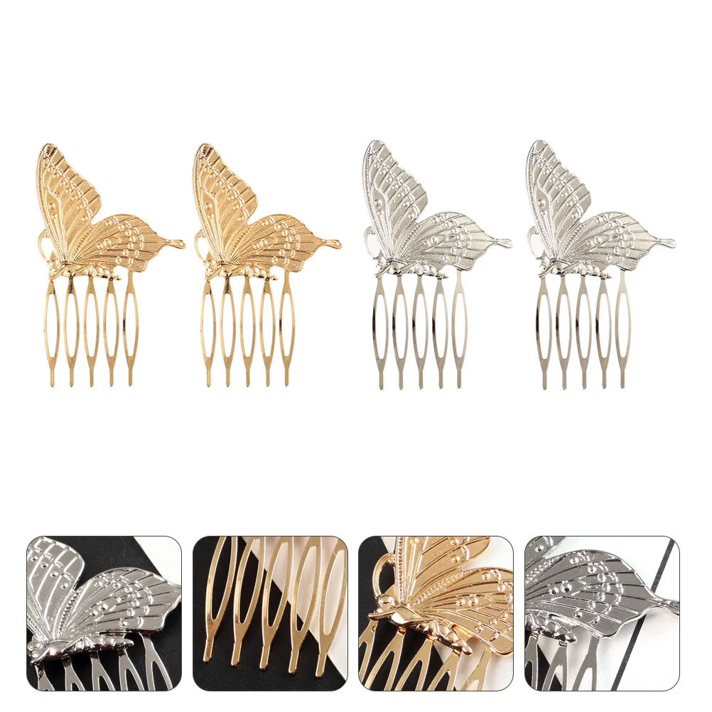 

4 шт., расчески для волос с бабочками из сплава, нежные шикарные заколки для женщин и девочек, модные аксессуары для волос, боковая расческа, креативное моделирование