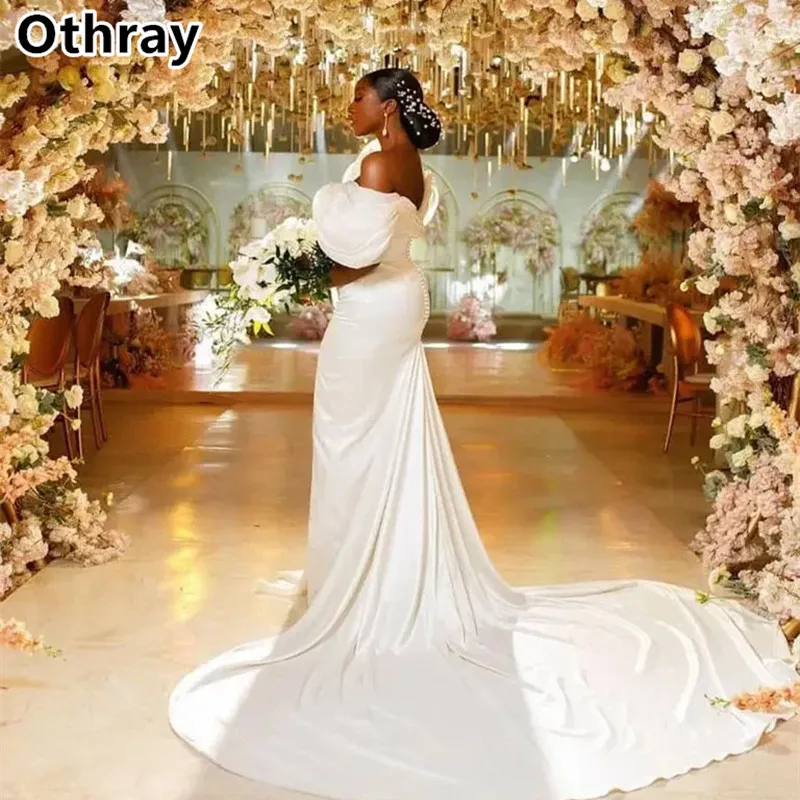 Othray Aso Ebi Africa Wedding Dress Puff Off The Shoulder Mermaid Gorgeous Bridal Gowns Satin Vestido De Novia Marriage Robe image 4