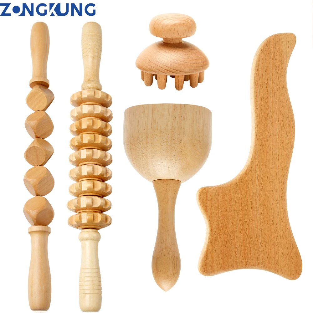 

ZONGKUNG,Anti Cellulite Wood Therapy Massage Tools,Wooden Massager Roller,Gua Sha Cup,Maderoterapia Kit for Lymphatic Drainage