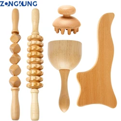 ZONGKUNG, herramientas de masaje para terapia de madera anticelulítica, rodillo masajeador de madera, taza Gou Sha, Kit de Maderoterapia para drenaje linfático