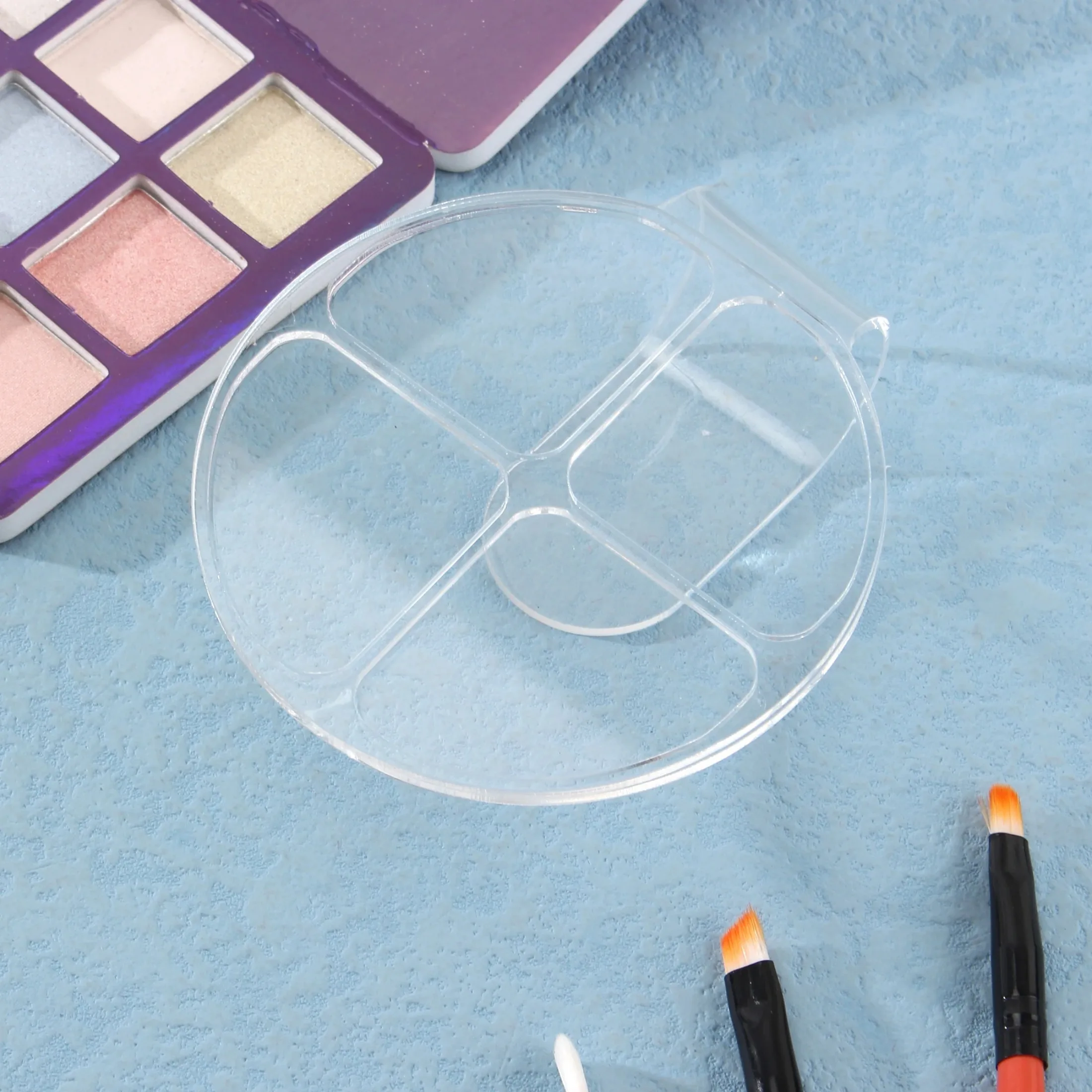 Paleta de maquillaje transparente, bandeja de mano para mezclar base acrílica, manicura artística, herramienta de maquillaje práctica, 1 piezas, 8cm