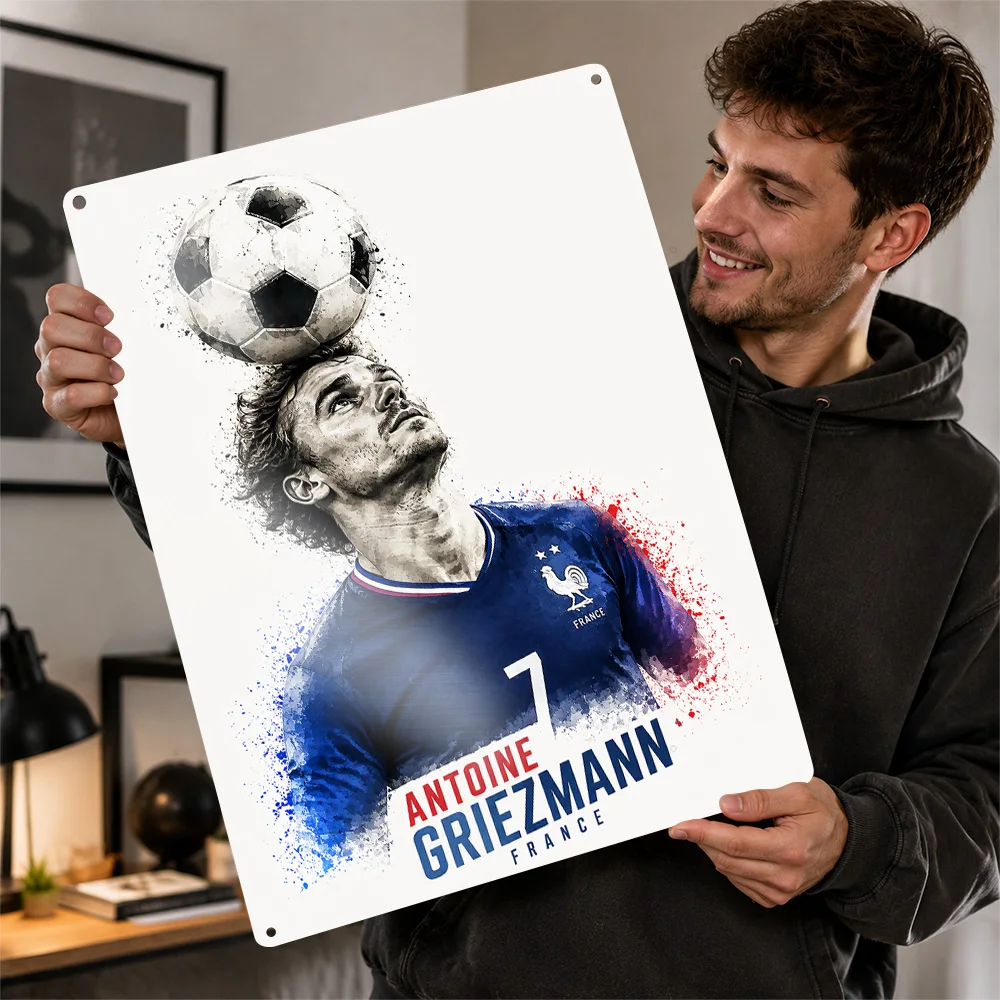 Antoine Griezmann Football Textured Poster Personalized Aluminum Metal Sign Matchday Hero Style Wall Art Perfect For Clubhouse