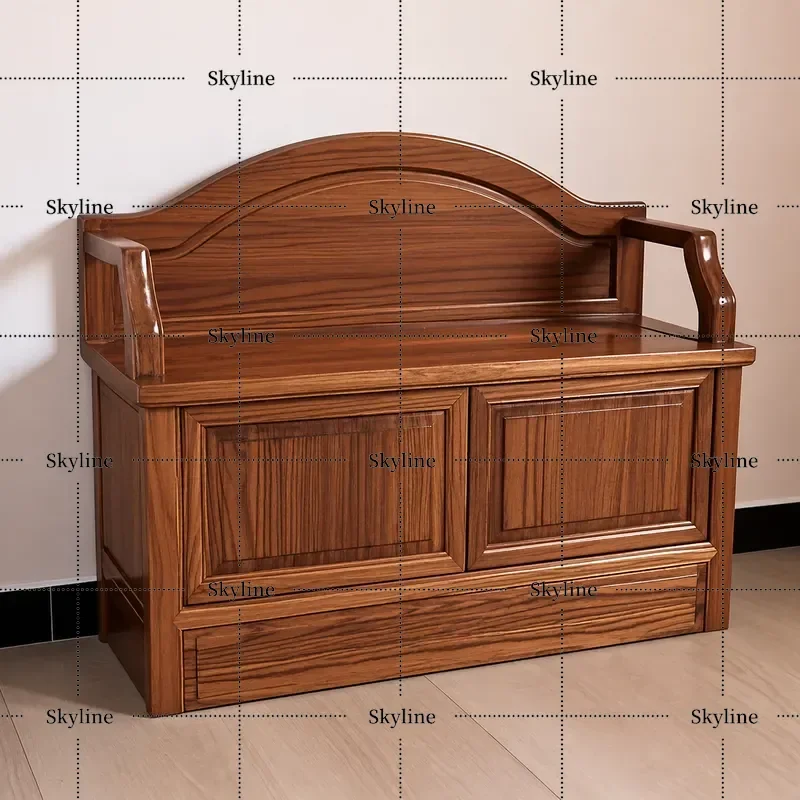 for Song's Aesthetics Solid Wood Shoe Changing Stool with Backrest Integrated Household Chinese Ancient Style Seat Bench