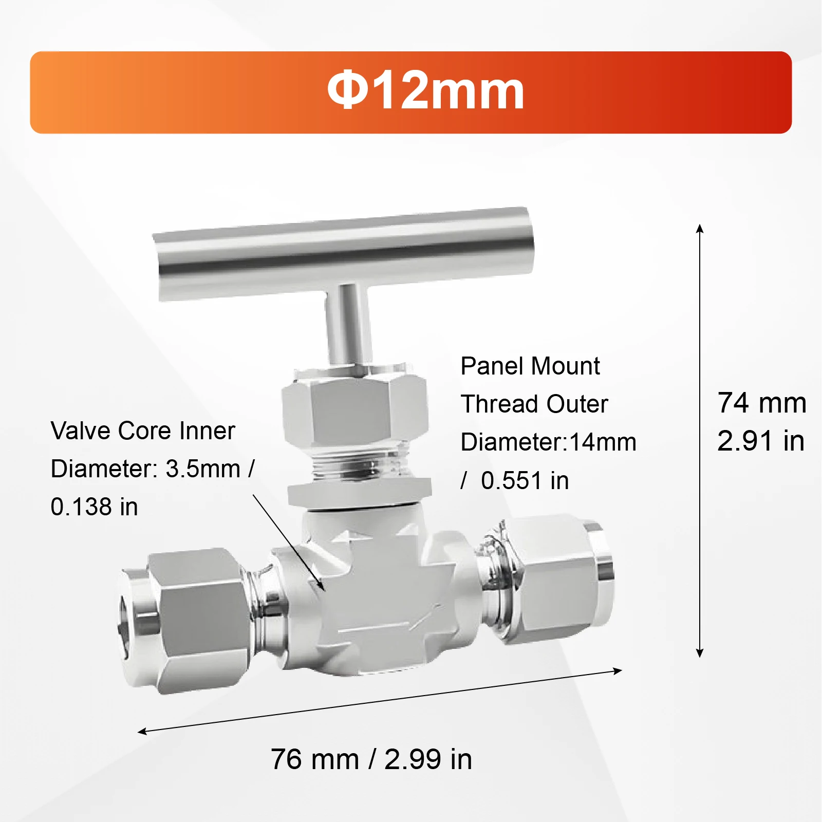 3-16mm 1/8-1/2 Panel Stop Tube Fitting Instrument Air Flow Control  304 Stainless Steel Compression Needle
