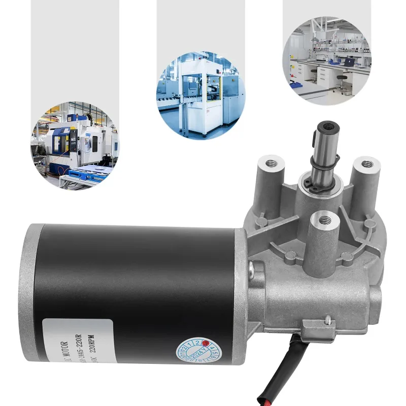 2026 45W 24V DC Motor Gear Motor -30-60°C/-22-140°F Electric Worm Gear Motor 220RPM  In Packaging, Printing, Textile, Dyeing