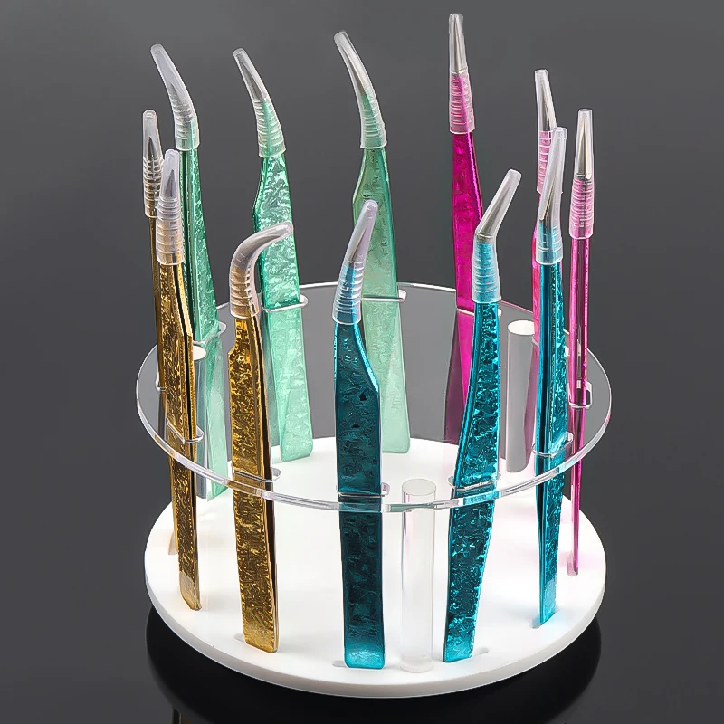Support rond pour pinces à cils, support de rangement pour pincettes, organisateur d'outils d'extension de cils, étagère de maquillage amovible pour beauté, 12 trous