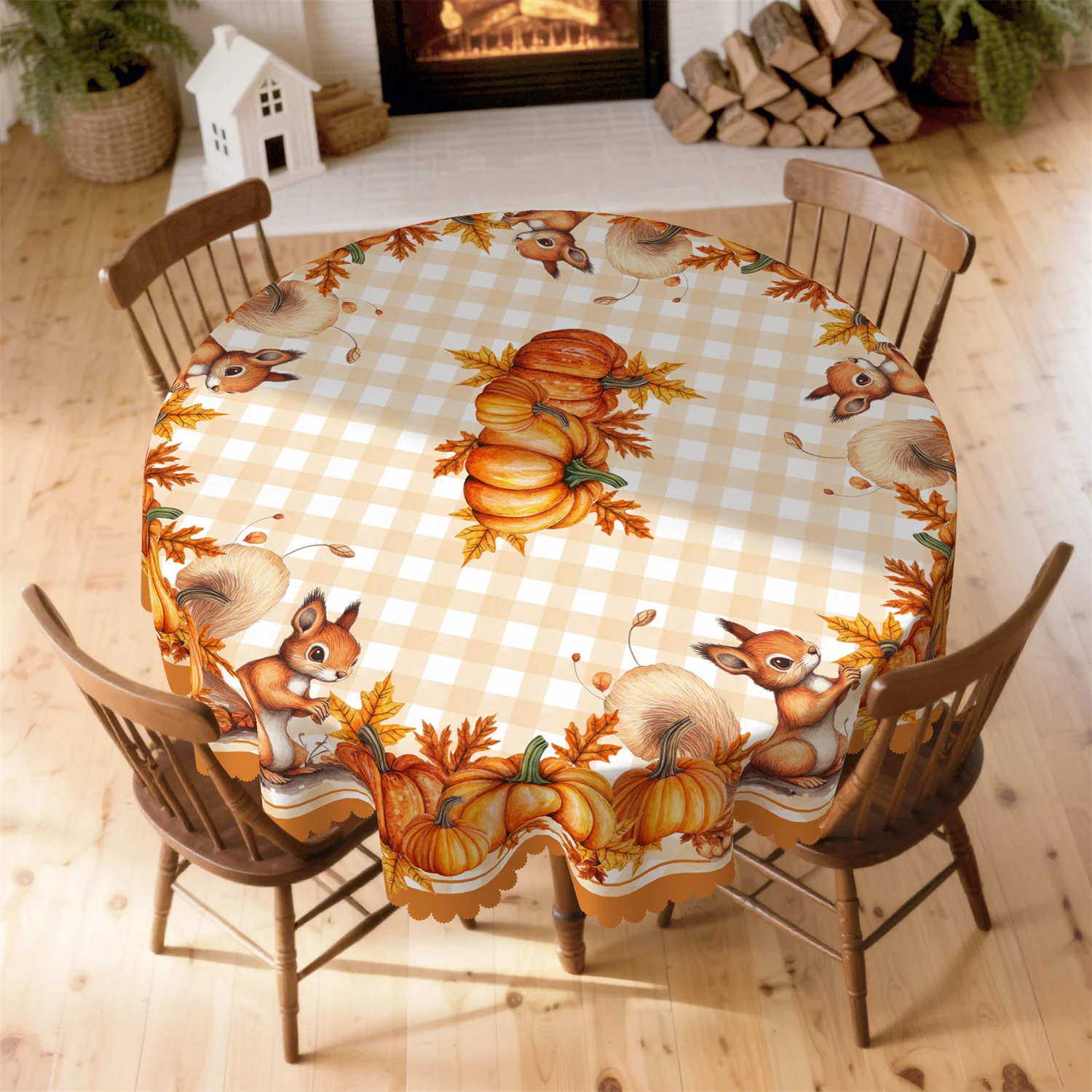 Pumpkin Leaf Squirrel Fall Tablecloth - 1 Pack - Suitable for Thanksgiving Indoor and Outdoor Furniture Party Decorationzyc