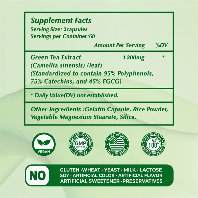 EGCG Green Tea Extract - Suppress Appetite, Metabolism, Promotes Digestion and Overall Health, Increasing Energy and Focus