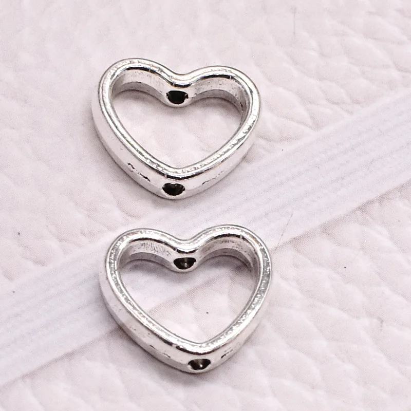 20pcs/Lot Love Heart Hollow Loose Spacer Beads Silver Color Alloy Beads For Jewelry DIY Necklace Bracelets Accessories