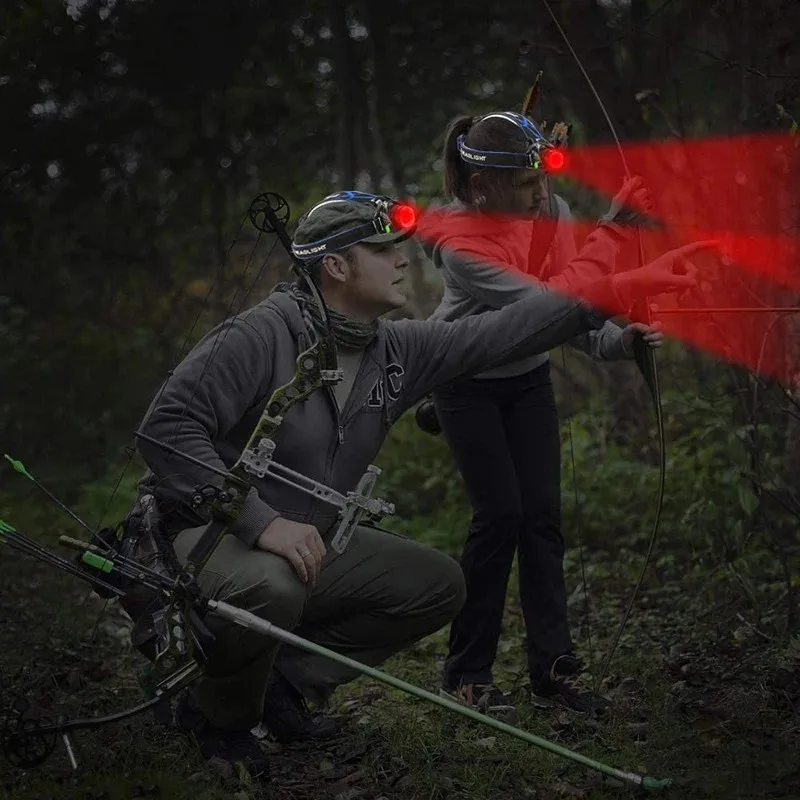 E5 Red LED Headlamp 3 Modes Headlight Zoomable Brightest Hunting Headlamp Rechargeable Head Torch Flashlight for Outdoor Camping